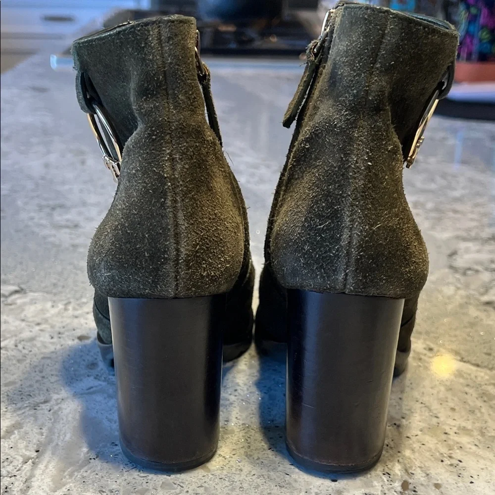 TORY BURCH Tory Burch Dark Green Suede Heeled Boots Size 5.5
